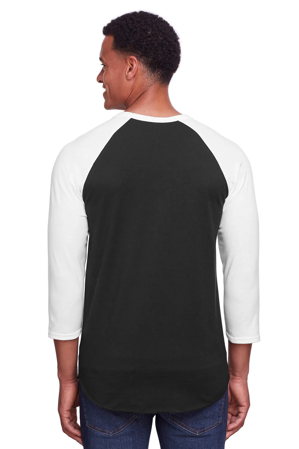 Jerzees Mens Premium Blend Baseball Moisture Wicking 3/4 Sleeve Crewneck T-Shirt - Black/White