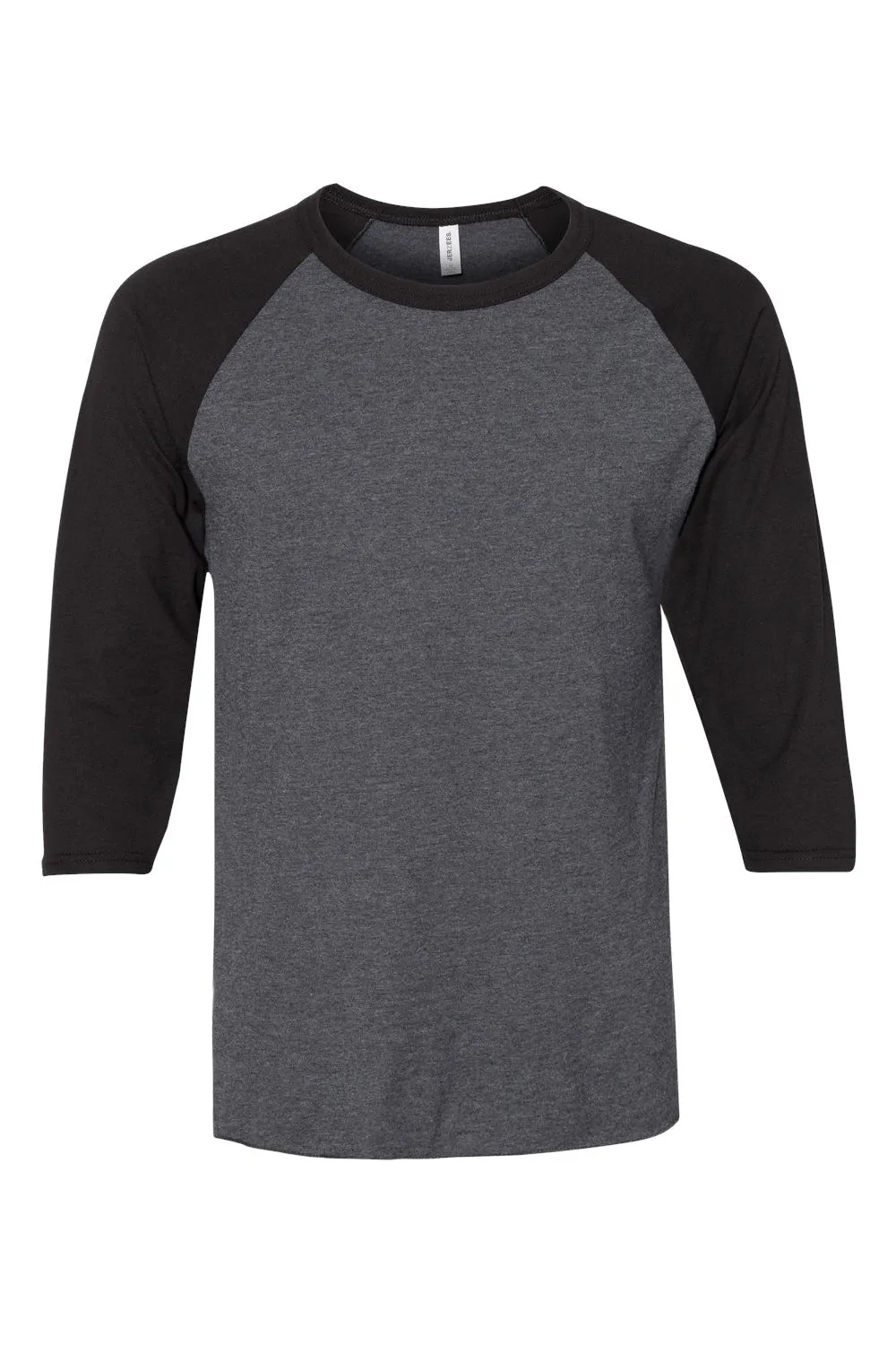 Jerzees Mens Premium Blend Baseball Moisture Wicking 3/4 Sleeve Crewneck T-Shirt - Heather Black/Black