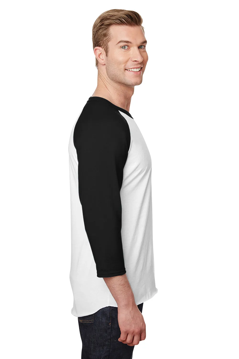 Jerzees Mens Premium Blend Baseball Moisture Wicking 3/4 Sleeve Crewneck T-Shirt - White/Black