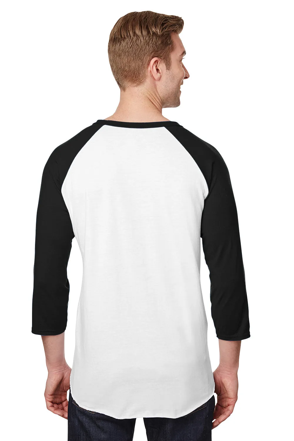 Jerzees Mens Premium Blend Baseball Moisture Wicking 3/4 Sleeve Crewneck T-Shirt - White/Black