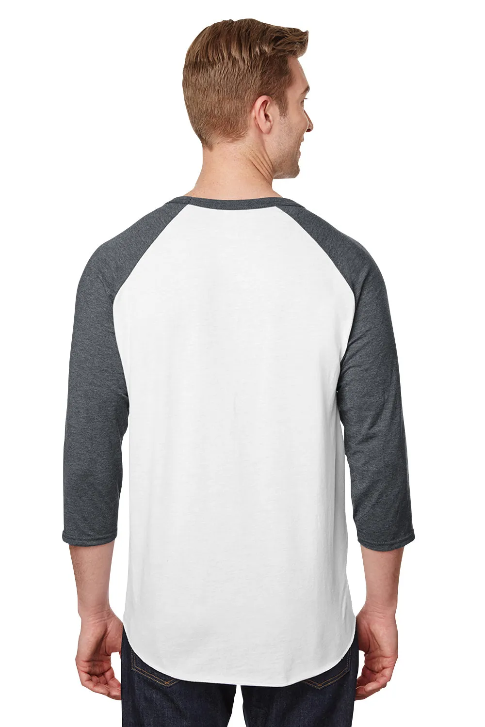 Jerzees Mens Premium Blend Baseball Moisture Wicking 3/4 Sleeve Crewneck T-Shirt - White/Heather Charcoal Grey