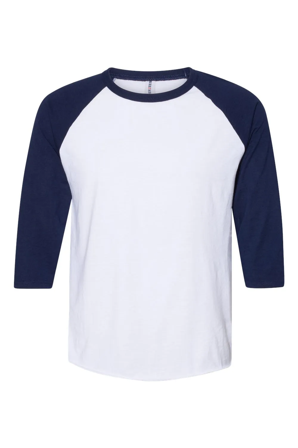 Jerzees Mens Premium Blend Baseball Moisture Wicking 3/4 Sleeve Crewneck T-Shirt - White/Navy Blue