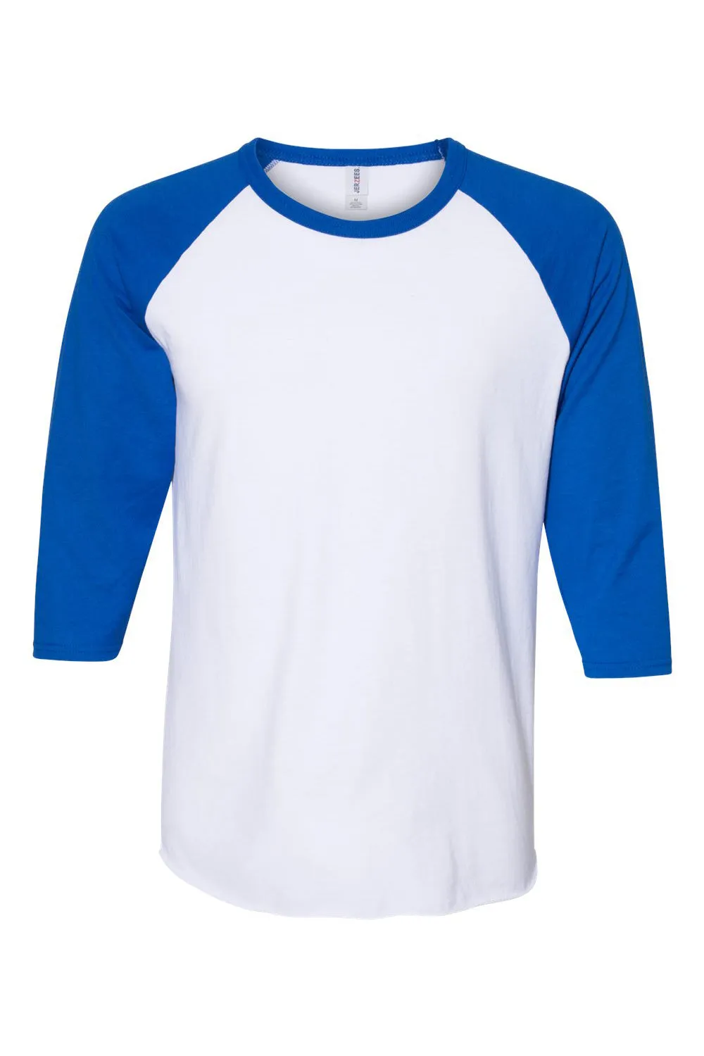Jerzees Mens Premium Blend Baseball Moisture Wicking 3/4 Sleeve Crewneck T-Shirt - White/Royal Blue - Closeout