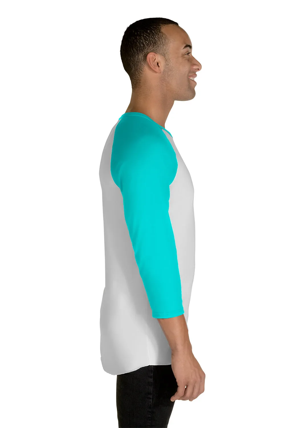 Jerzees Mens Premium Blend Baseball Moisture Wicking 3/4 Sleeve Crewneck T-Shirt - White/Scuba Blue