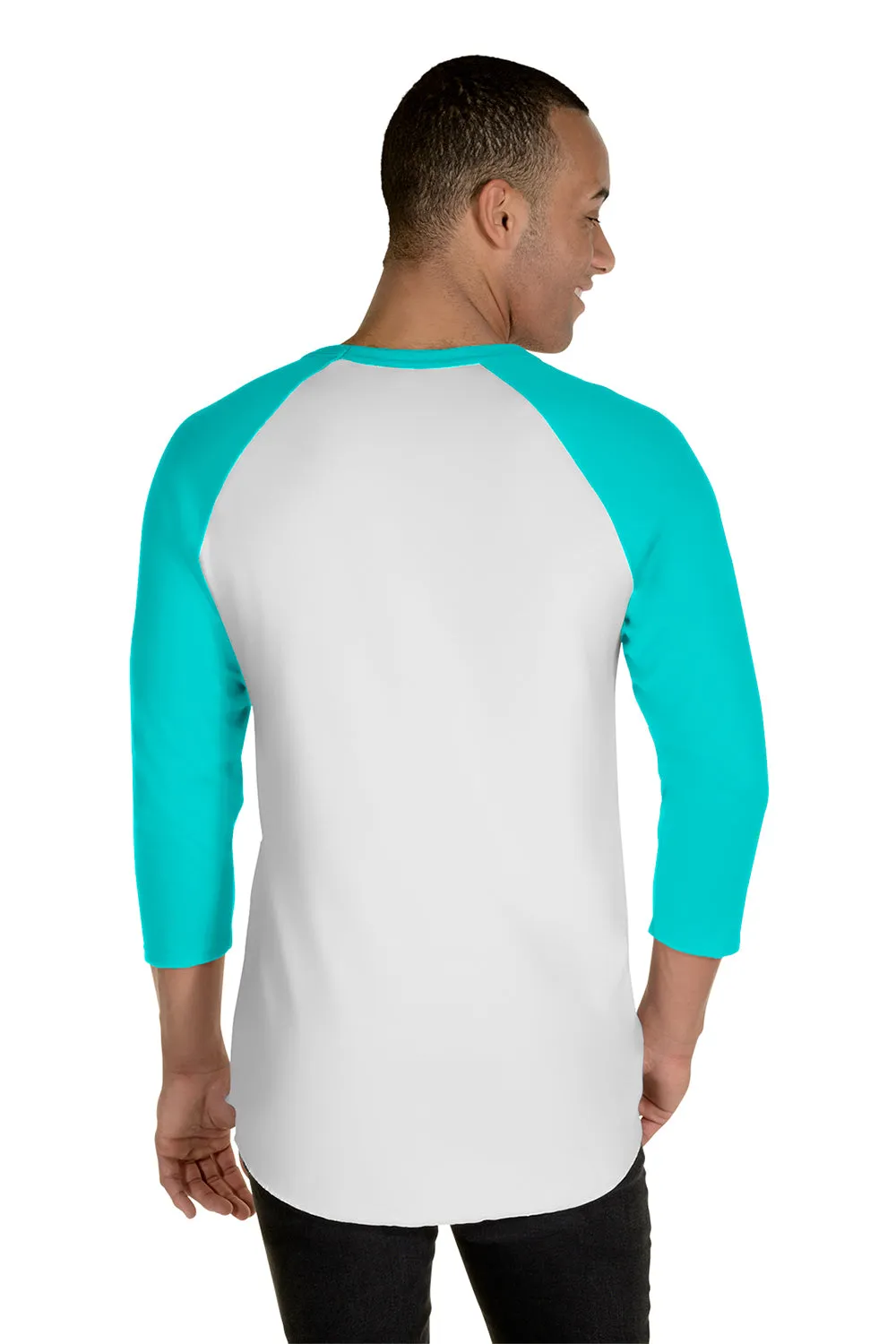 Jerzees Mens Premium Blend Baseball Moisture Wicking 3/4 Sleeve Crewneck T-Shirt - White/Scuba Blue