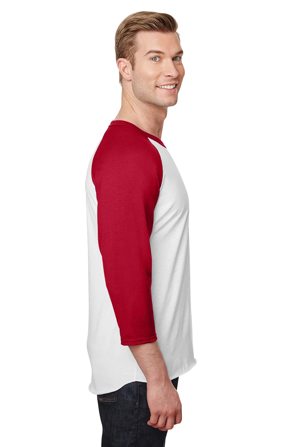 Jerzees Mens Premium Blend Baseball Moisture Wicking 3/4 Sleeve Crewneck T-Shirt - White/True Red