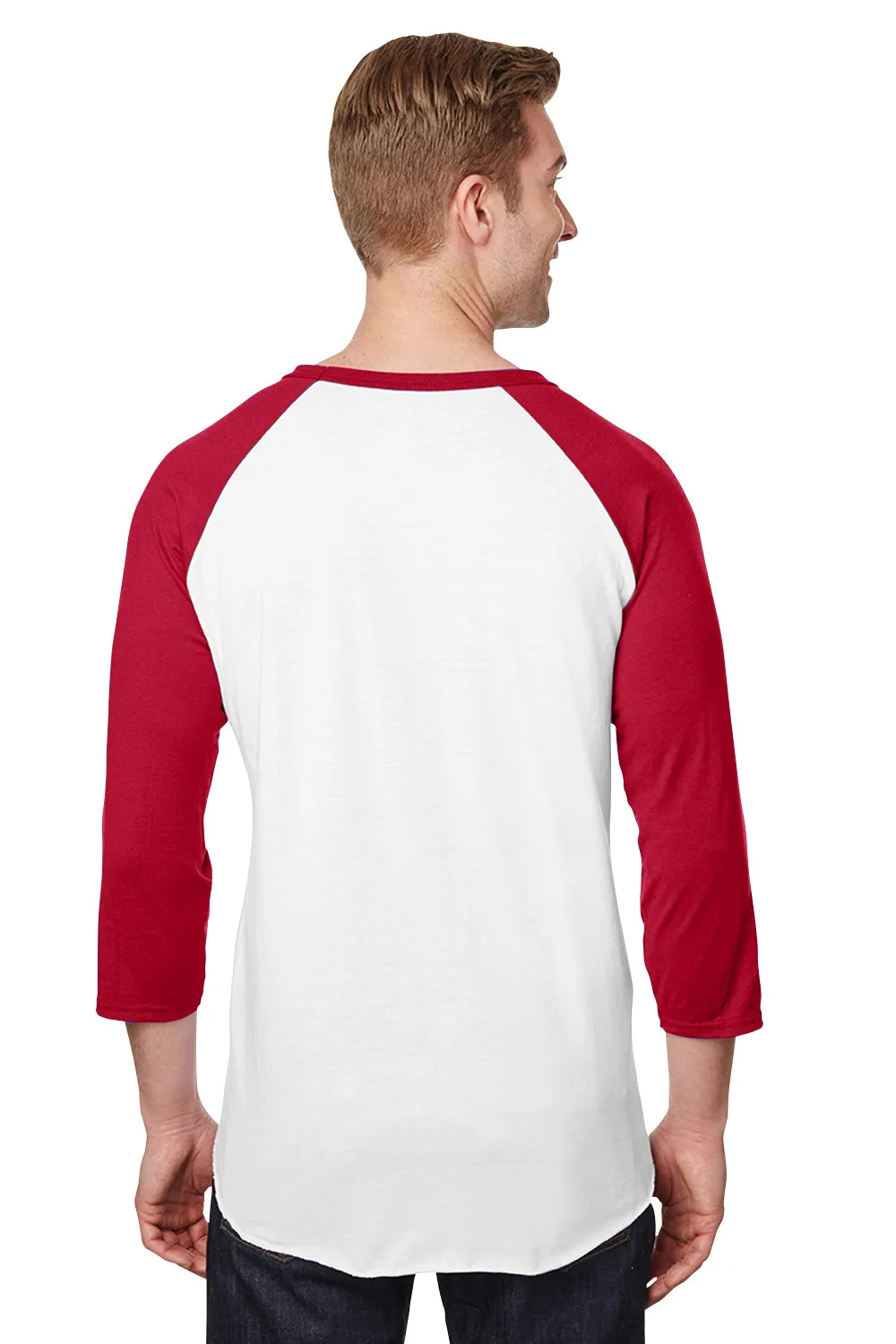 Jerzees Mens Premium Blend Baseball Moisture Wicking 3/4 Sleeve Crewneck T-Shirt - White/True Red