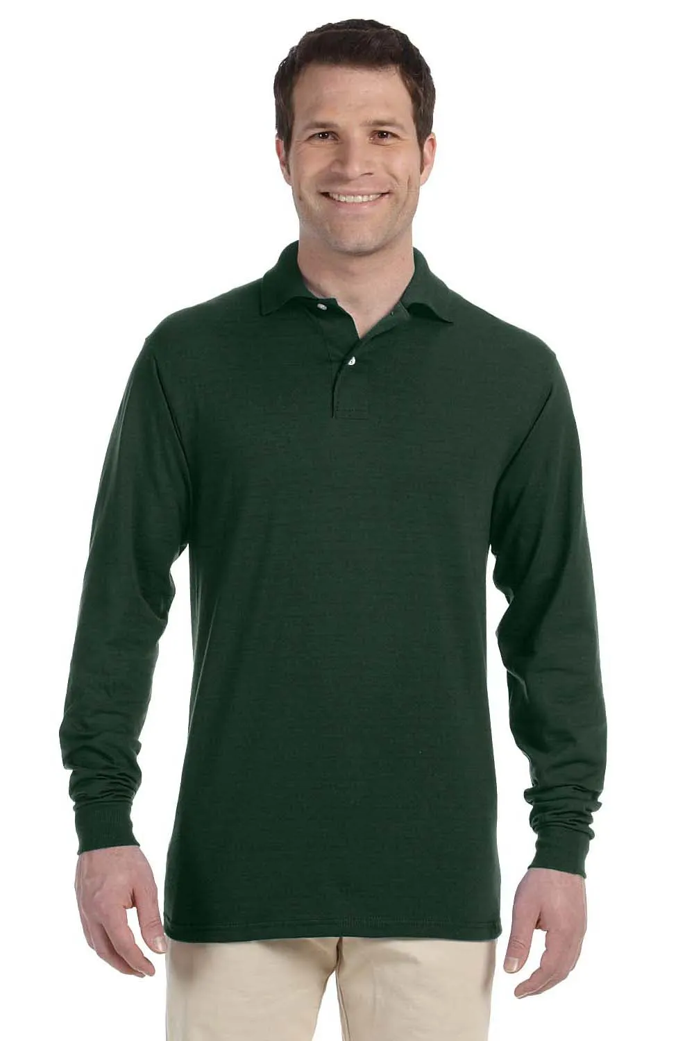 Jerzees Mens SpotShield Stain Resistant Long Sleeve Polo Shirt - Forest Green