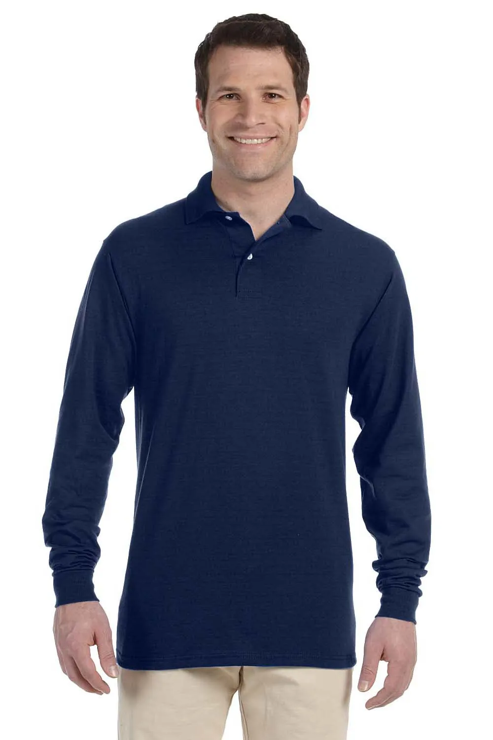 Jerzees Mens SpotShield Stain Resistant Long Sleeve Polo Shirt - Navy Blue