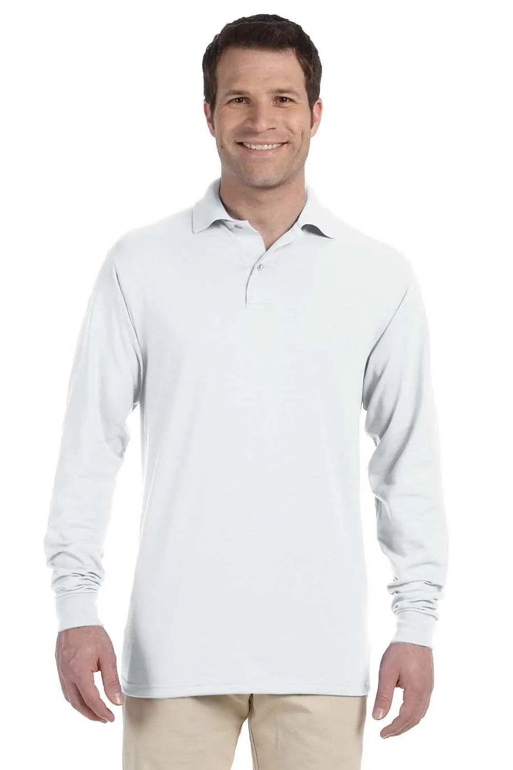 Jerzees Mens SpotShield Stain Resistant Long Sleeve Polo Shirt - White