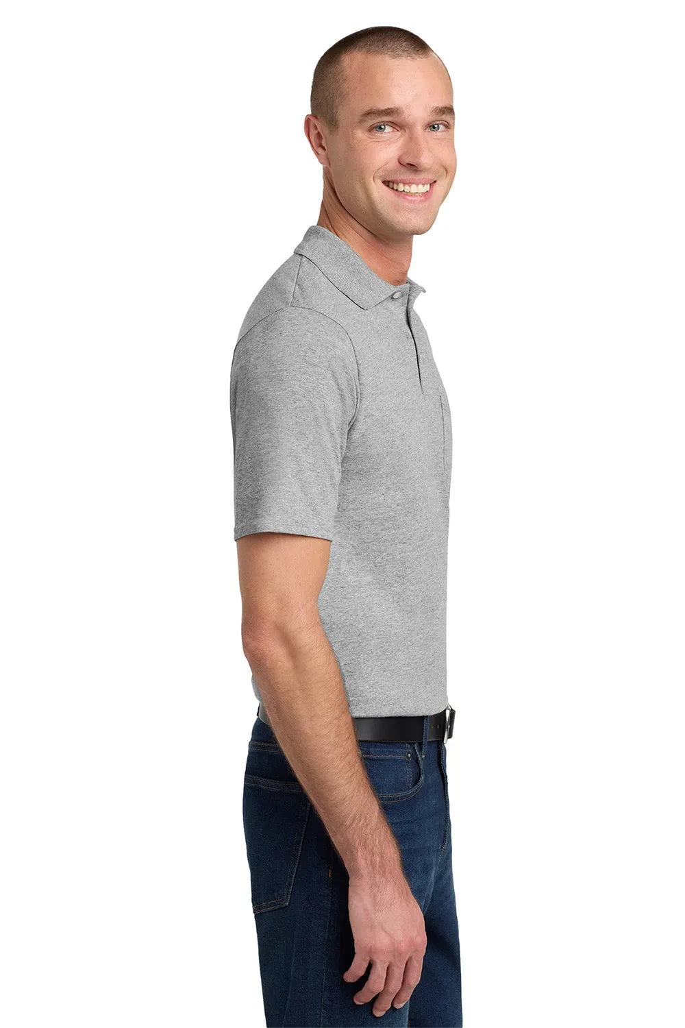 Jerzees Mens SpotShield Stain Resistant Short Sleeve Polo Shirt w/ Pocket - Oxford Grey