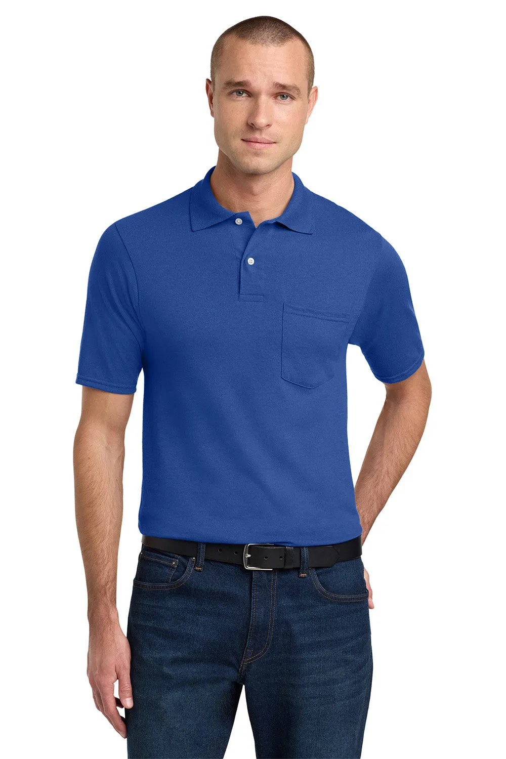 Jerzees Mens SpotShield Stain Resistant Short Sleeve Polo Shirt w/ Pocket - Royal Blue