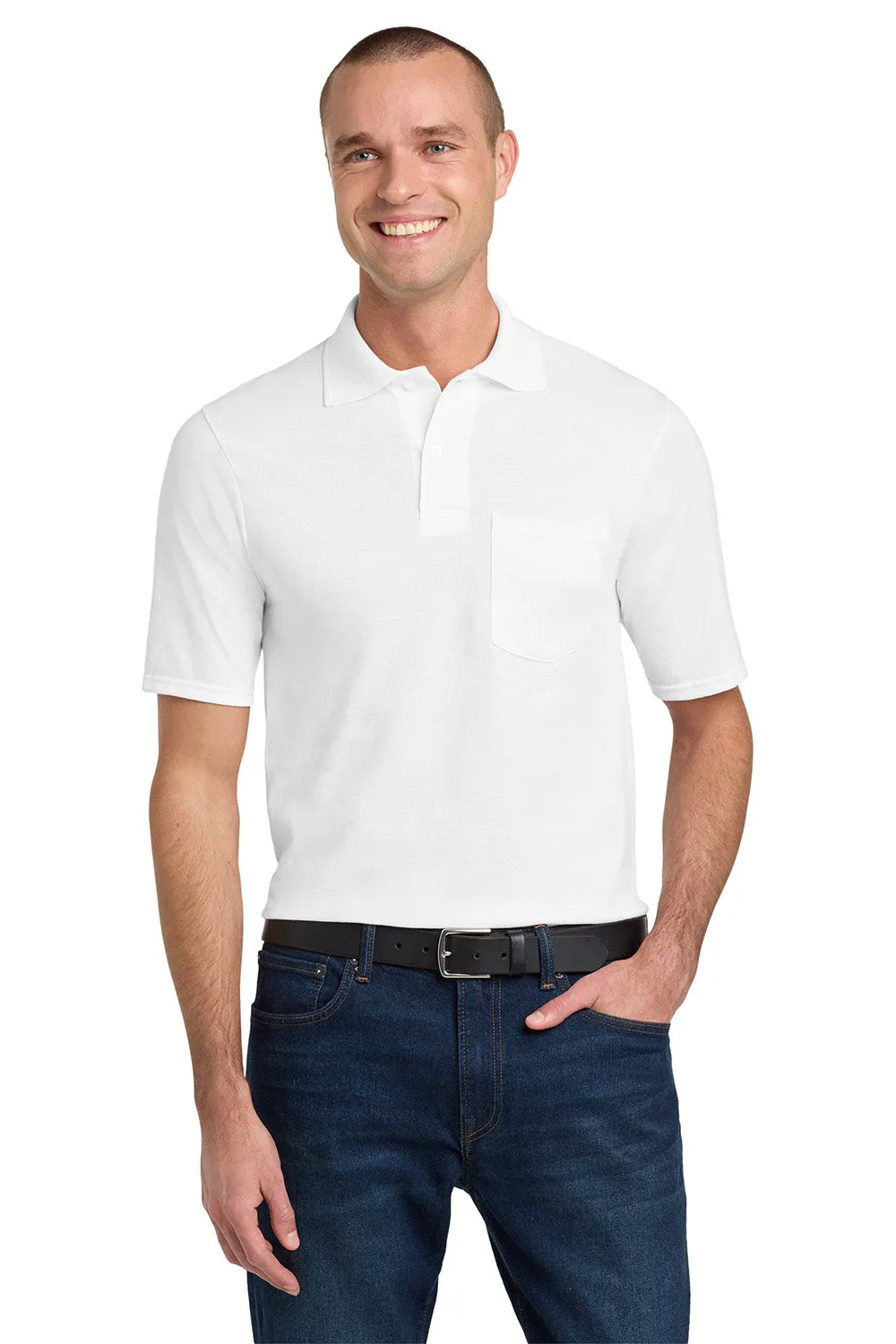 Jerzees Mens SpotShield Stain Resistant Short Sleeve Polo Shirt w/ Pocket - White