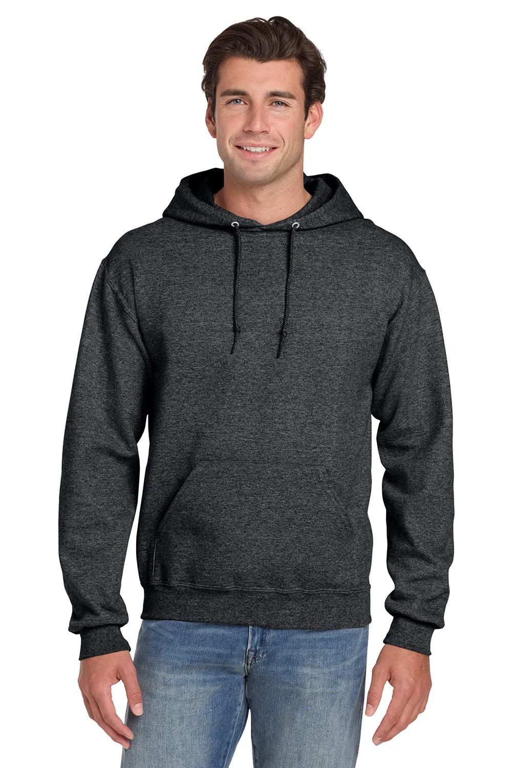 Jerzees Mens Super Sweats NuBlend Pill Resistant Fleece Hooded Sweatshirt Hoodie w/ Pouch Pocket - Heather Black