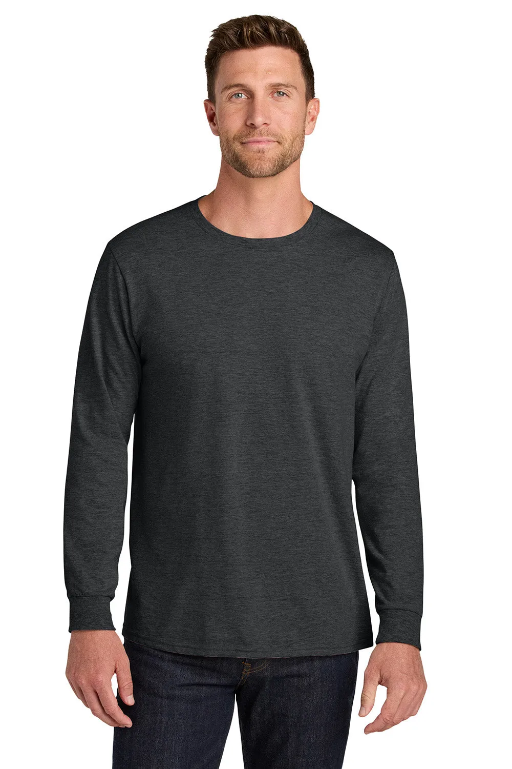 Jerzees Mens Ultimate Long Sleeve Crewneck T-Shirt - Heather Black Ink