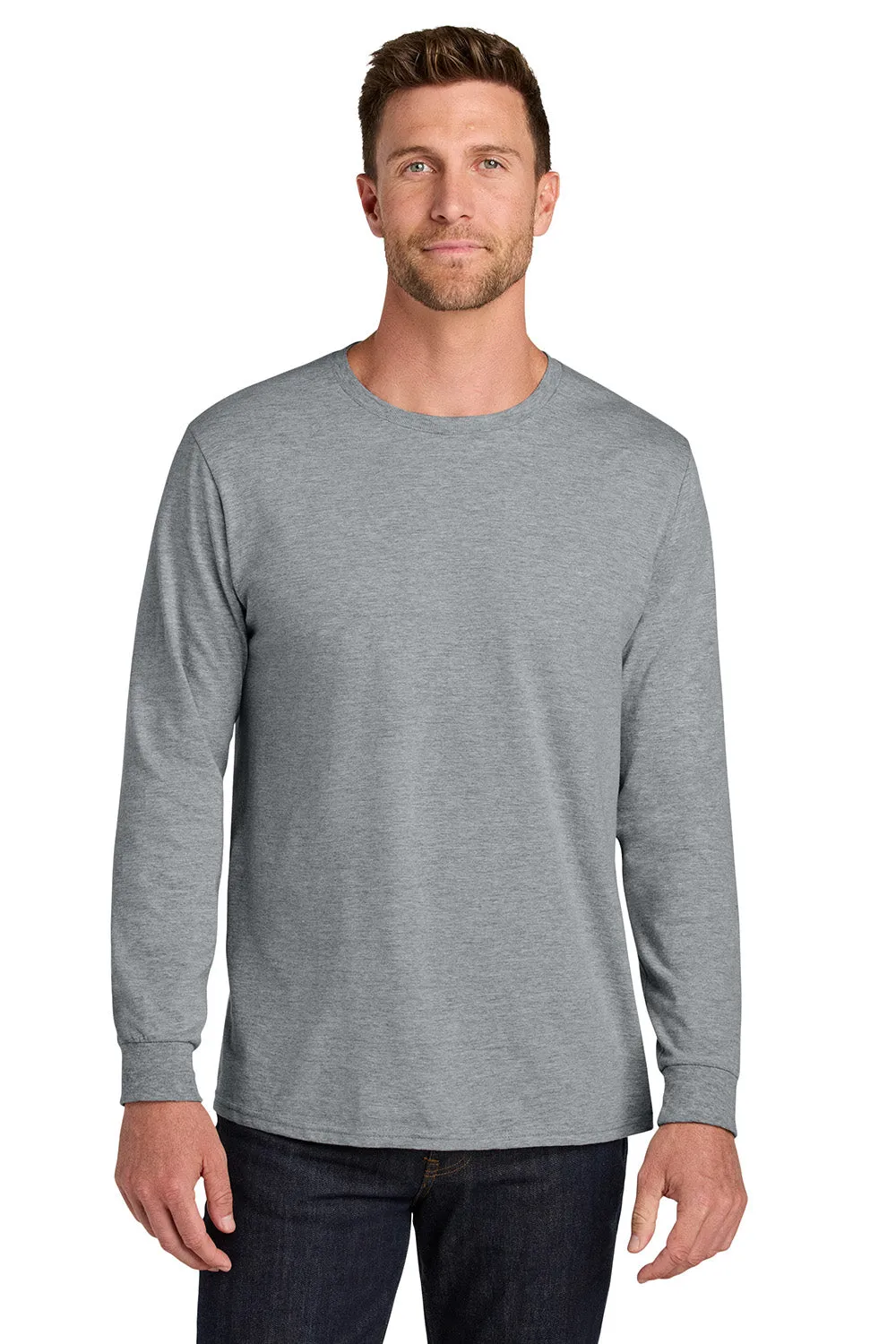 Jerzees Mens Ultimate Long Sleeve Crewneck T-Shirt - Heather Grey