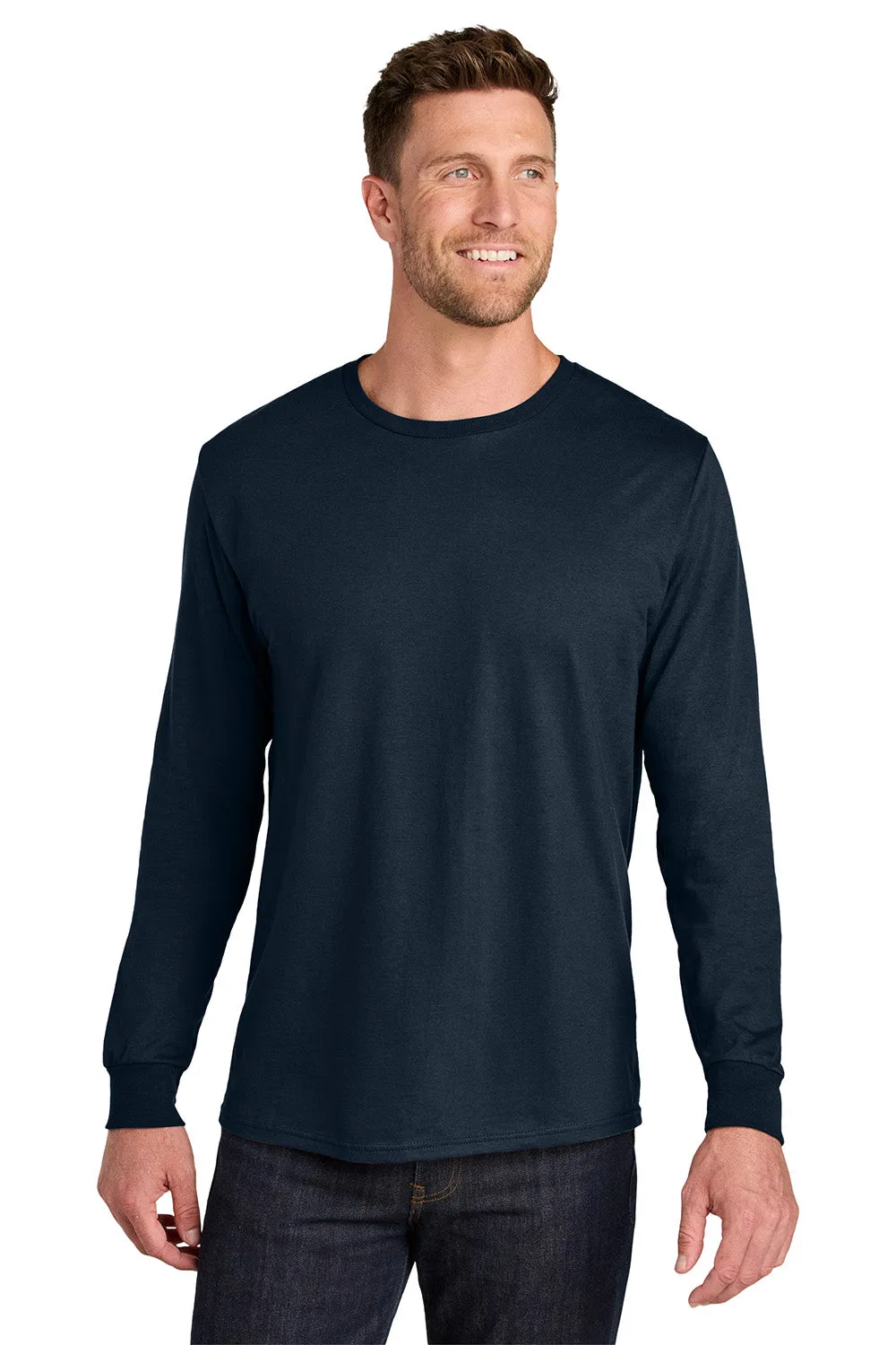 Jerzees Mens Ultimate Long Sleeve Crewneck T-Shirt - Navy Blue