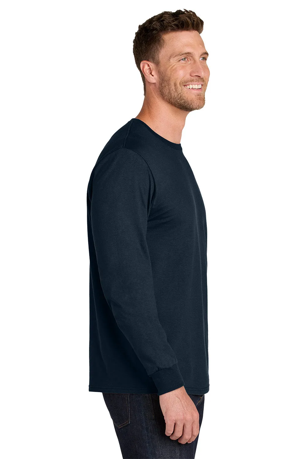 Jerzees Mens Ultimate Long Sleeve Crewneck T-Shirt - Navy Blue