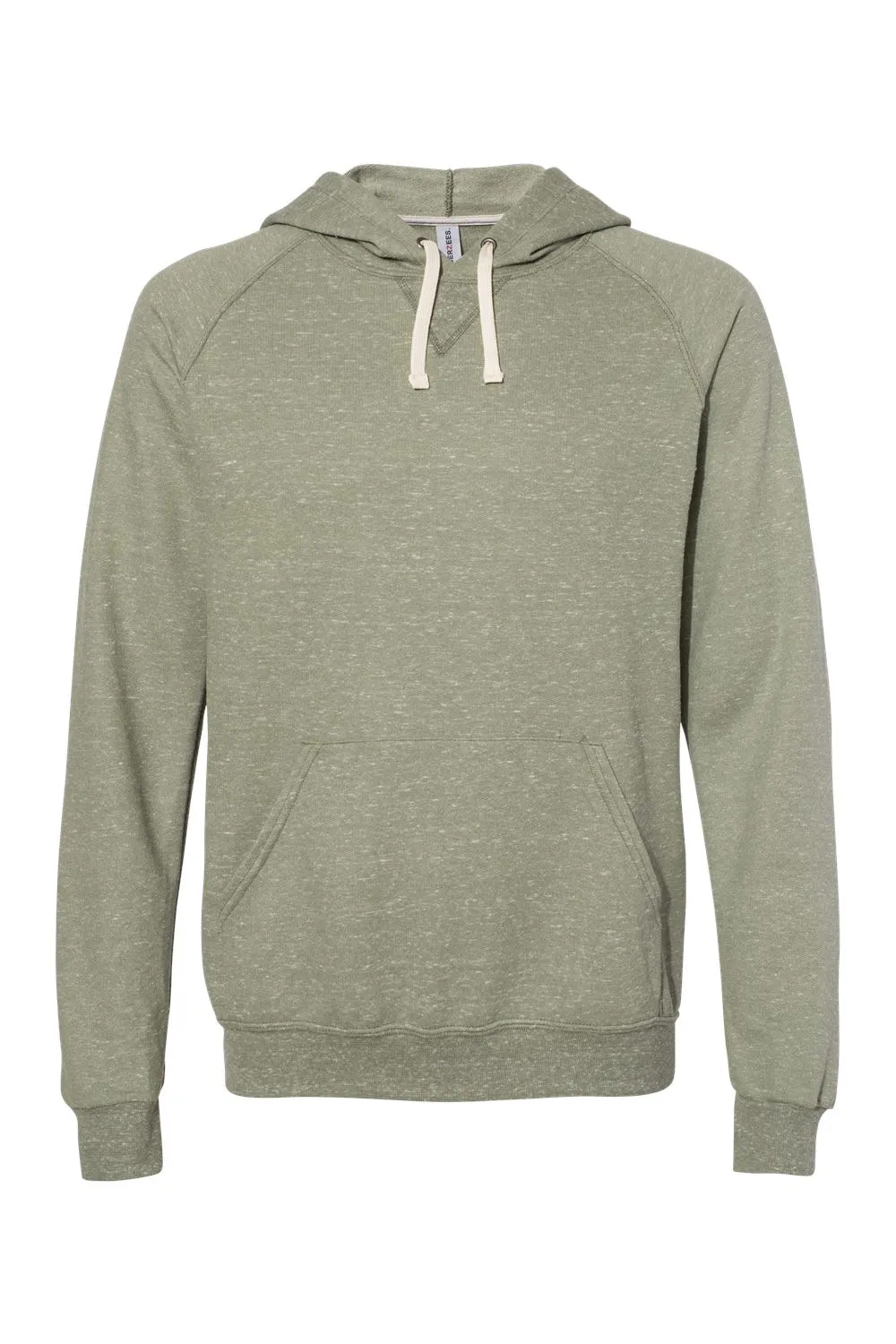 Jerzees Mens Vintage Snow French Terry Hooded Sweatshirt Hoodie w/ Pouch Pocket - Heather Military Green