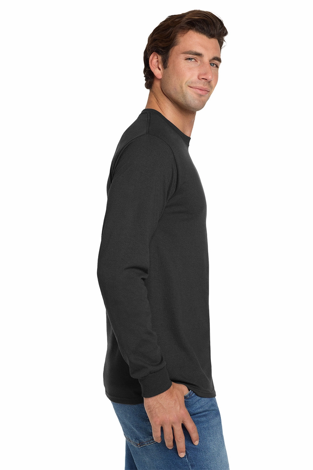 Jerzees Mens Dri-Power Moisture Wicking Long Sleeve Crewneck T-Shirt - Black