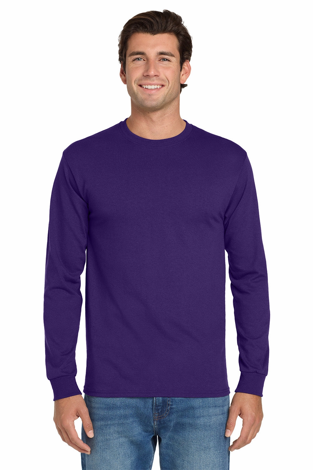 Jerzees Mens Dri-Power Moisture Wicking Long Sleeve Crewneck T-Shirt - Deep Purple