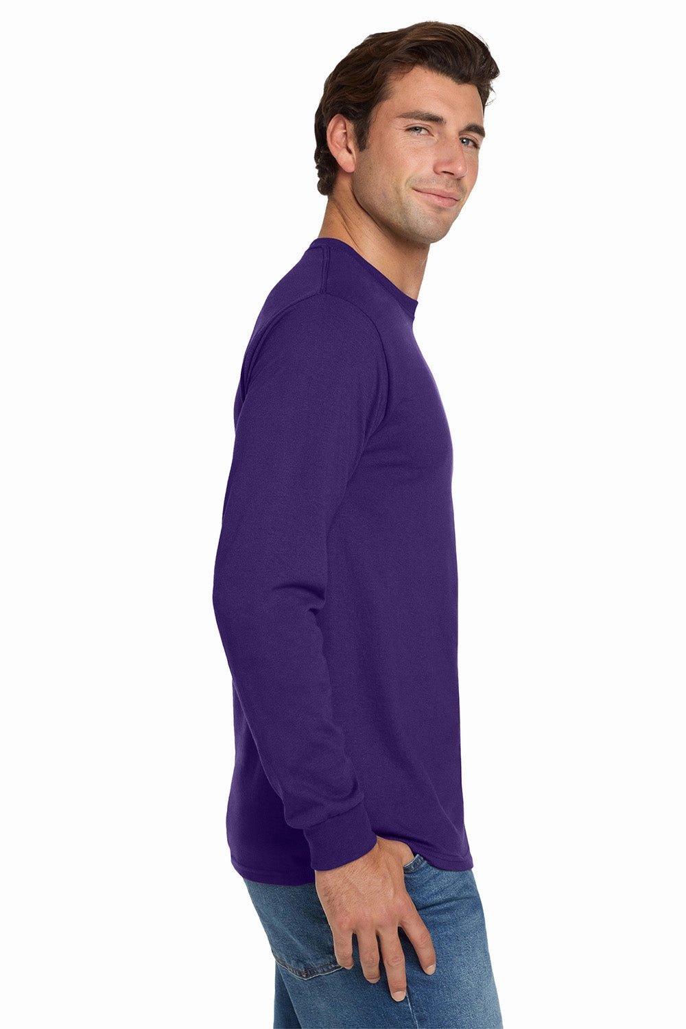 Jerzees Mens Dri-Power Moisture Wicking Long Sleeve Crewneck T-Shirt - Deep Purple