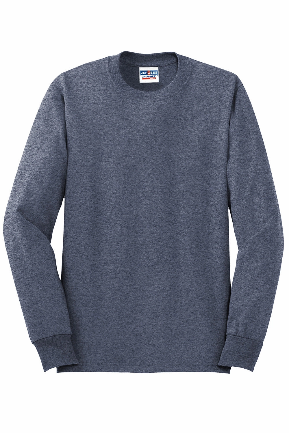 Jerzees Mens Dri-Power Moisture Wicking Long Sleeve Crewneck T-Shirt - Vintage Heather Navy Blue