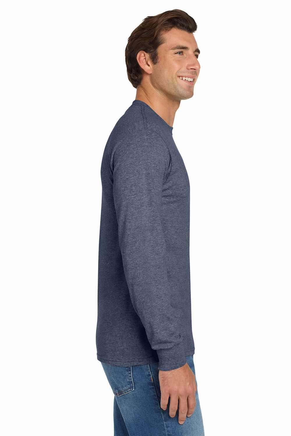 Jerzees Mens Dri-Power Moisture Wicking Long Sleeve Crewneck T-Shirt - Vintage Heather Navy Blue