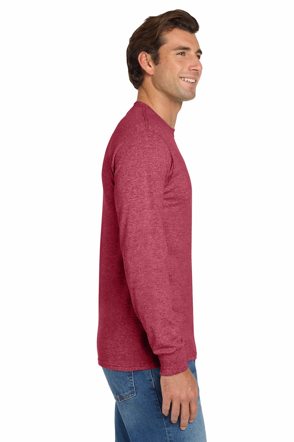 Jerzees Mens Dri-Power Moisture Wicking Long Sleeve Crewneck T-Shirt - Vintage Heather Red