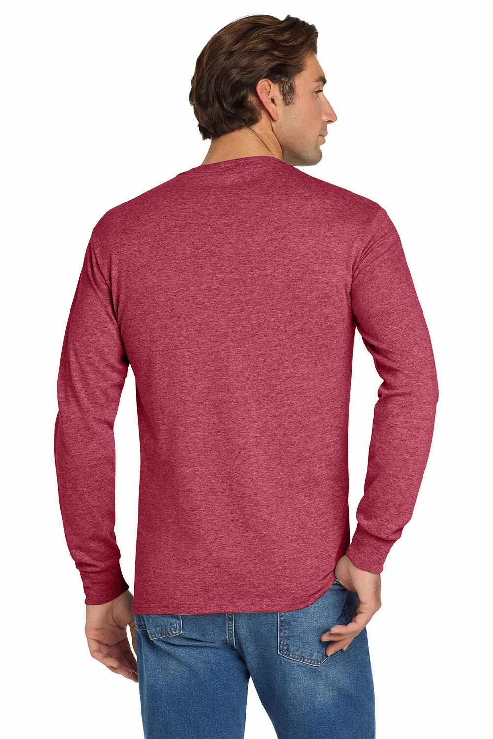 Jerzees Mens Dri-Power Moisture Wicking Long Sleeve Crewneck T-Shirt - Vintage Heather Red