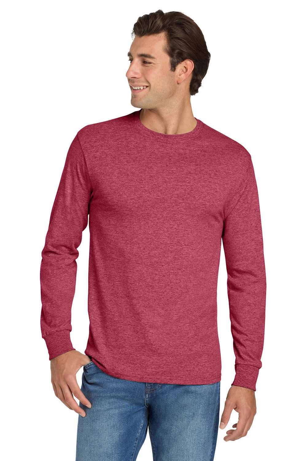 Jerzees Mens Dri-Power Moisture Wicking Long Sleeve Crewneck T-Shirt - Vintage Heather Red