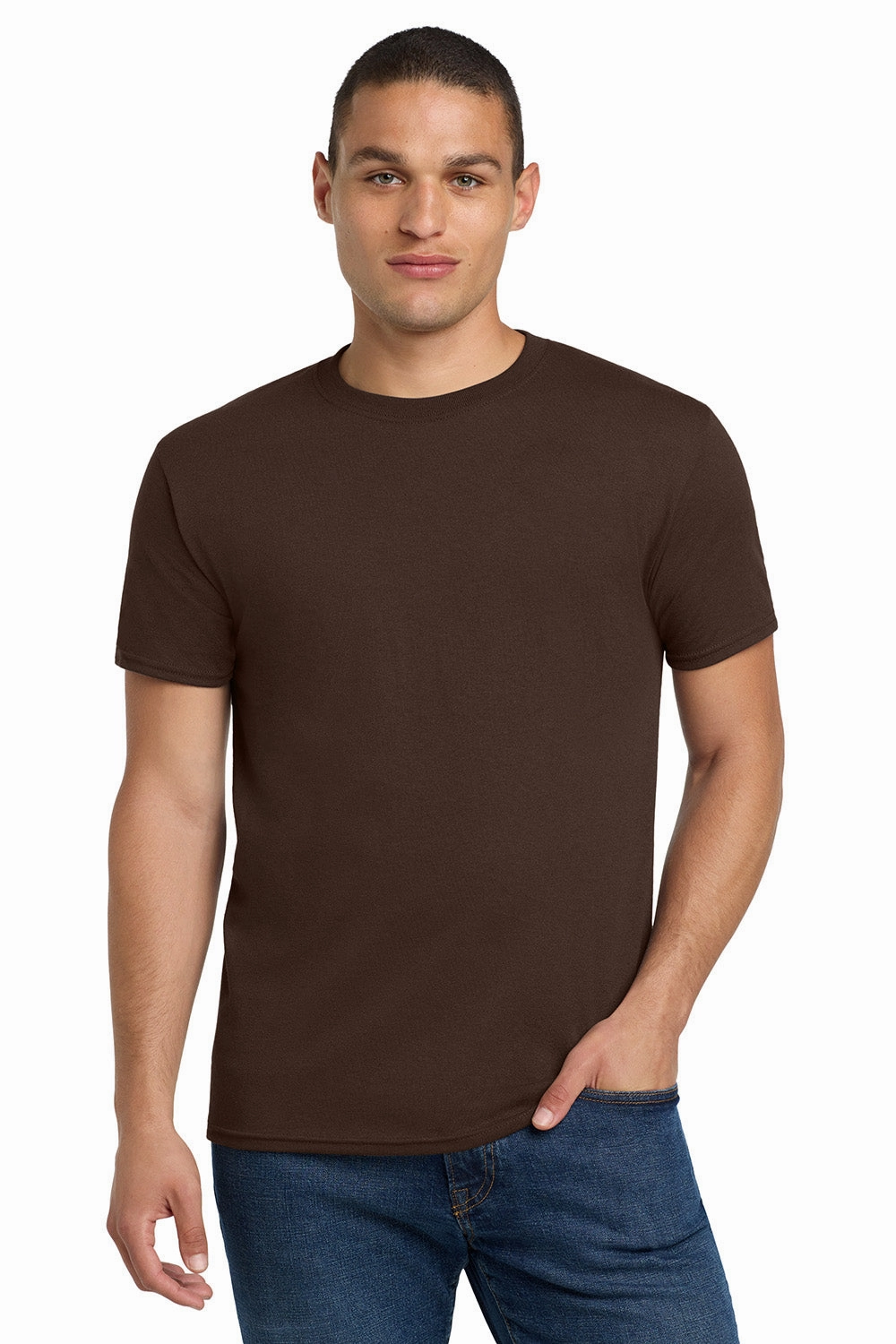 Jerzees Mens Dri-Power Moisture Wicking Short Sleeve Crewneck T-Shirt - Chocolate Brown
