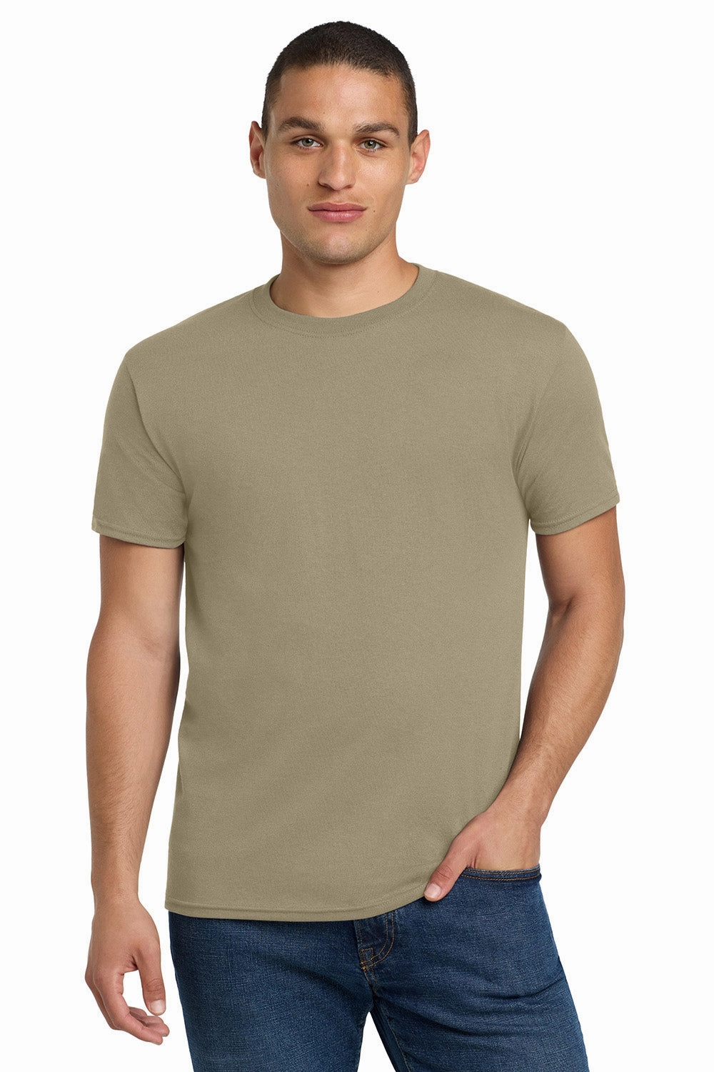 Jerzees Mens Dri-Power Moisture Wicking Short Sleeve Crewneck T-Shirt - Khaki Brown