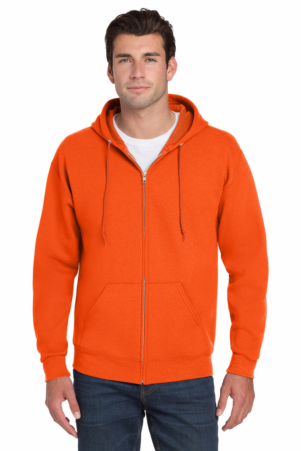 Jerzees Mens NuBlend Pill Resistant Fleece Full Zip Hooded Sweatshirt Hoodie w/ Pockets - Safety Orange
