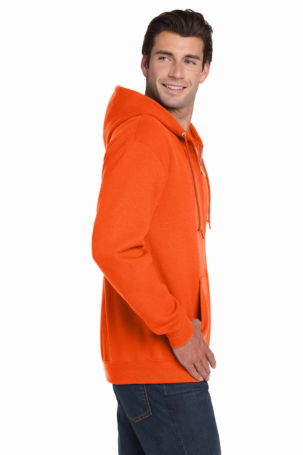 Jerzees Mens NuBlend Pill Resistant Fleece Full Zip Hooded Sweatshirt Hoodie w/ Pockets - Safety Orange