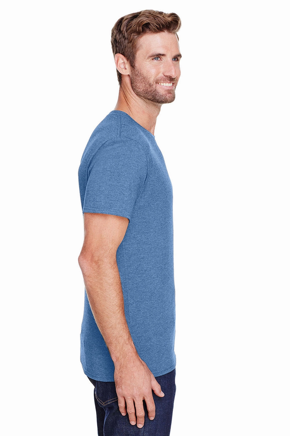 Jerzees Mens Premium Blend Moisture Wicking Short Sleeve Crewneck T-Shirt - Heather Denim Blue