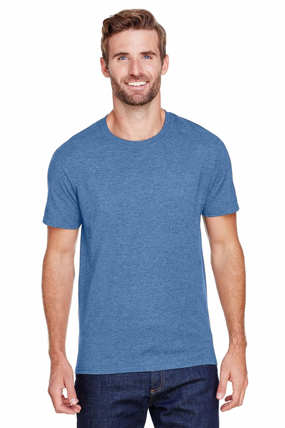 Jerzees Mens Premium Blend Moisture Wicking Short Sleeve Crewneck T-Shirt - Heather Denim Blue