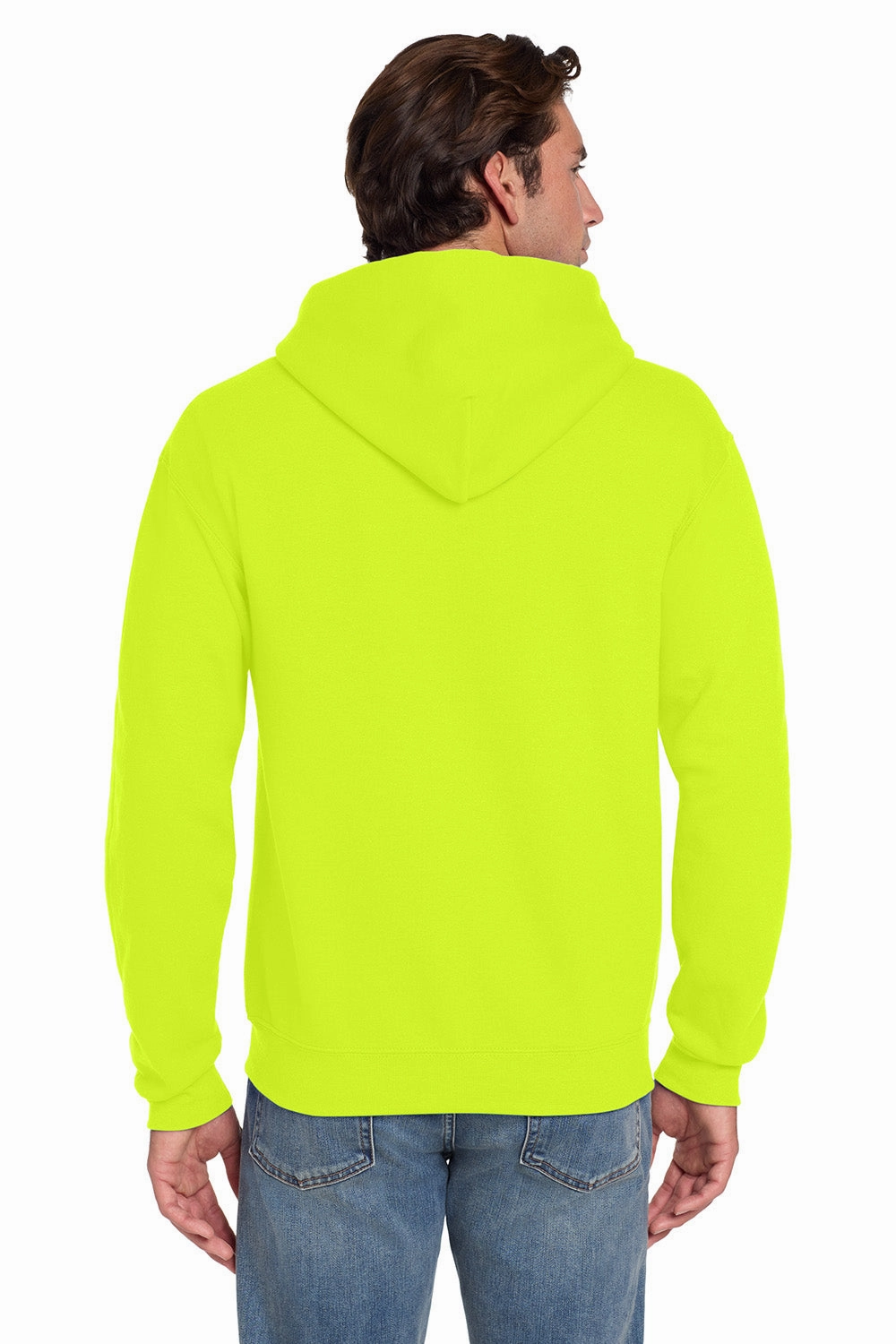 Jerzees Mens Super Sweats NuBlend Pill Resistant Fleece Hooded Sweatshirt Hoodie w/ Pouch Pocket - Safety Green
