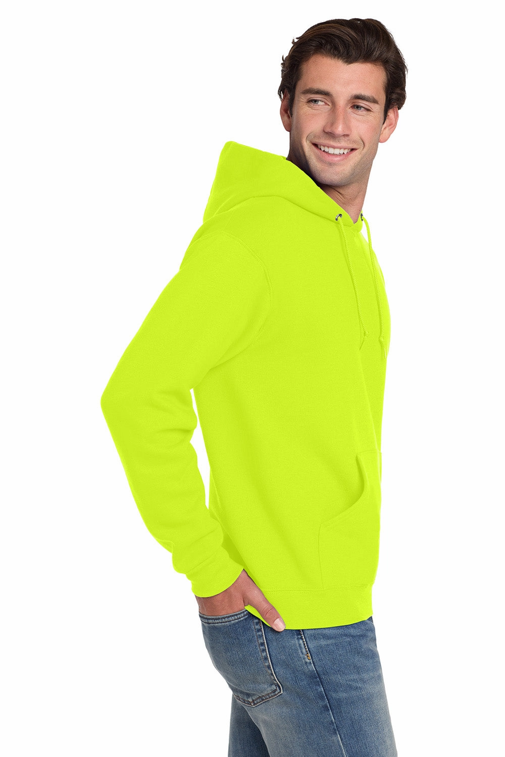 Jerzees Mens Super Sweats NuBlend Pill Resistant Fleece Hooded Sweatshirt Hoodie w/ Pouch Pocket - Safety Green