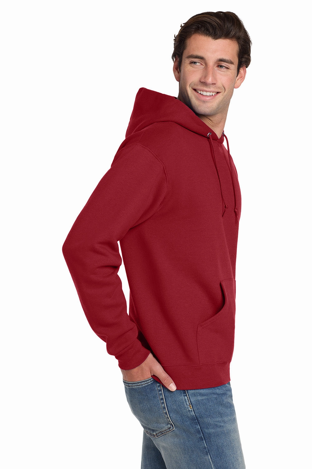 Jerzees Mens Super Sweats NuBlend Pill Resistant Fleece Hooded Sweatshirt Hoodie w/ Pouch Pocket - True Red