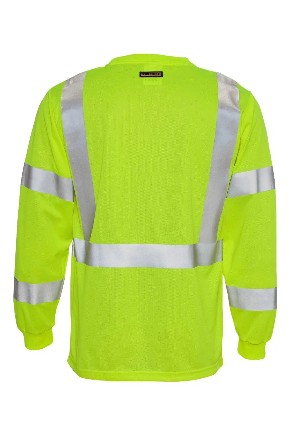 Kishigo Mens Class 3 Moisture Wicking Long Sleeve Crewneck T-Shirt w/ Pocket - Lime Green