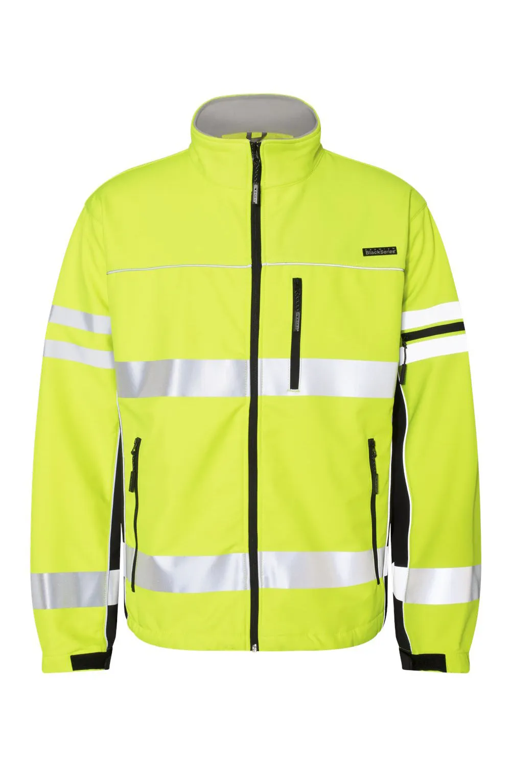 Kishigo Mens Premium Black Series Class 3 Water Resistant Full Zip Soft Shell Jacket - Lime Green