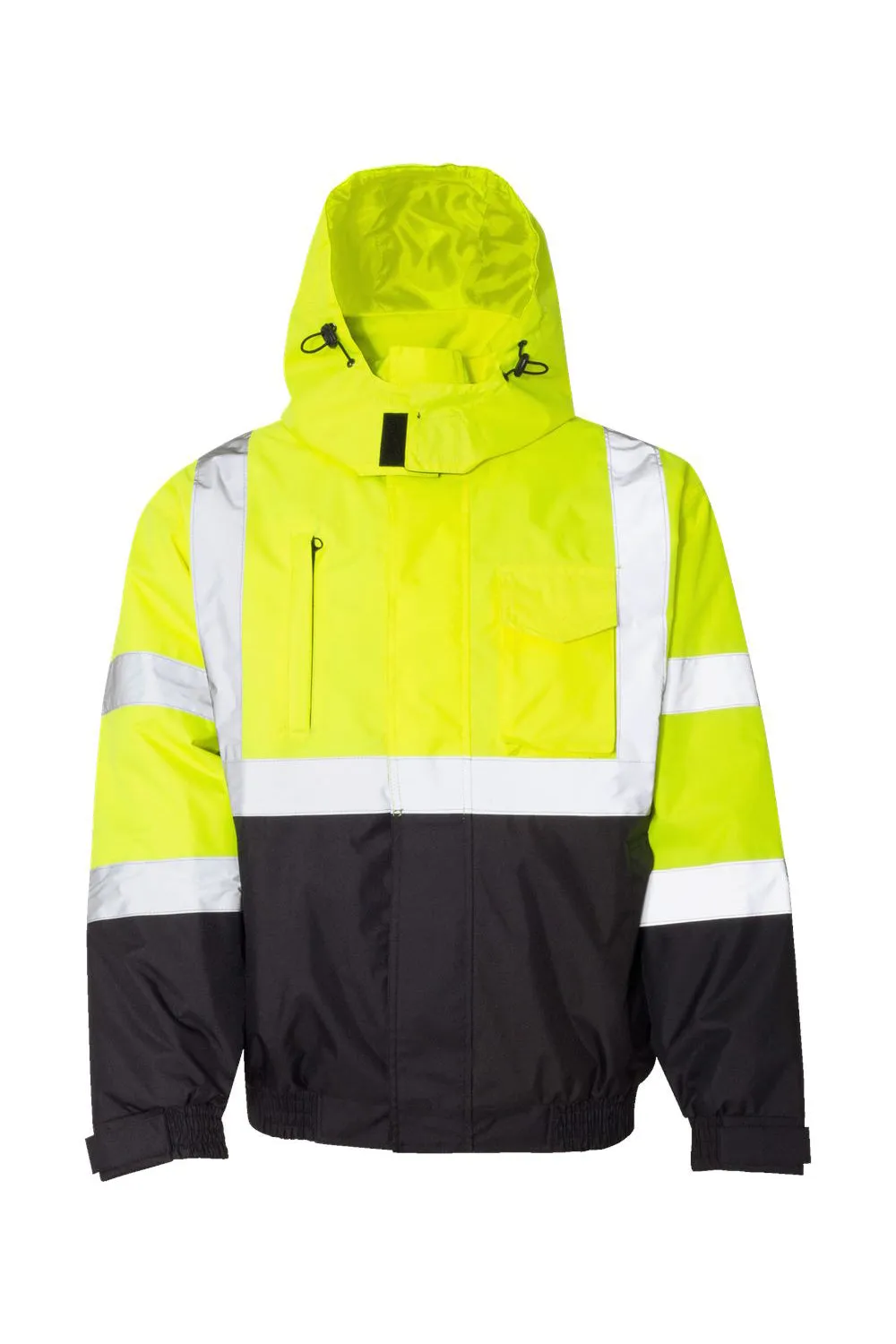 Kishigo Mens Waterproof Full Zip Hooded Bomber Jacket - Lime Green