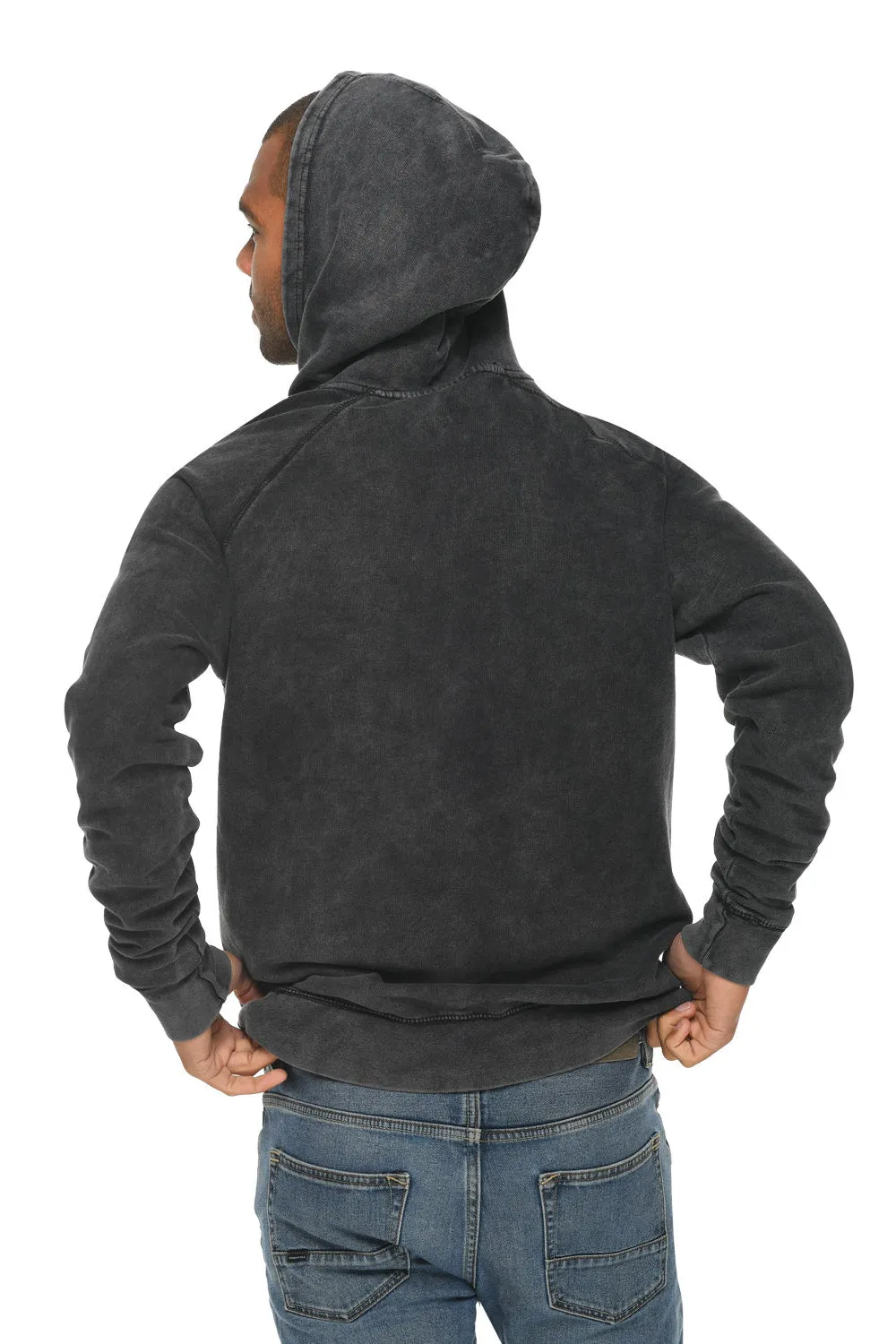 Lane Seven Mens Vintage Raglan Hooded Sweatshirt Hoodie w/ Pouch Pocket - Vintage Black