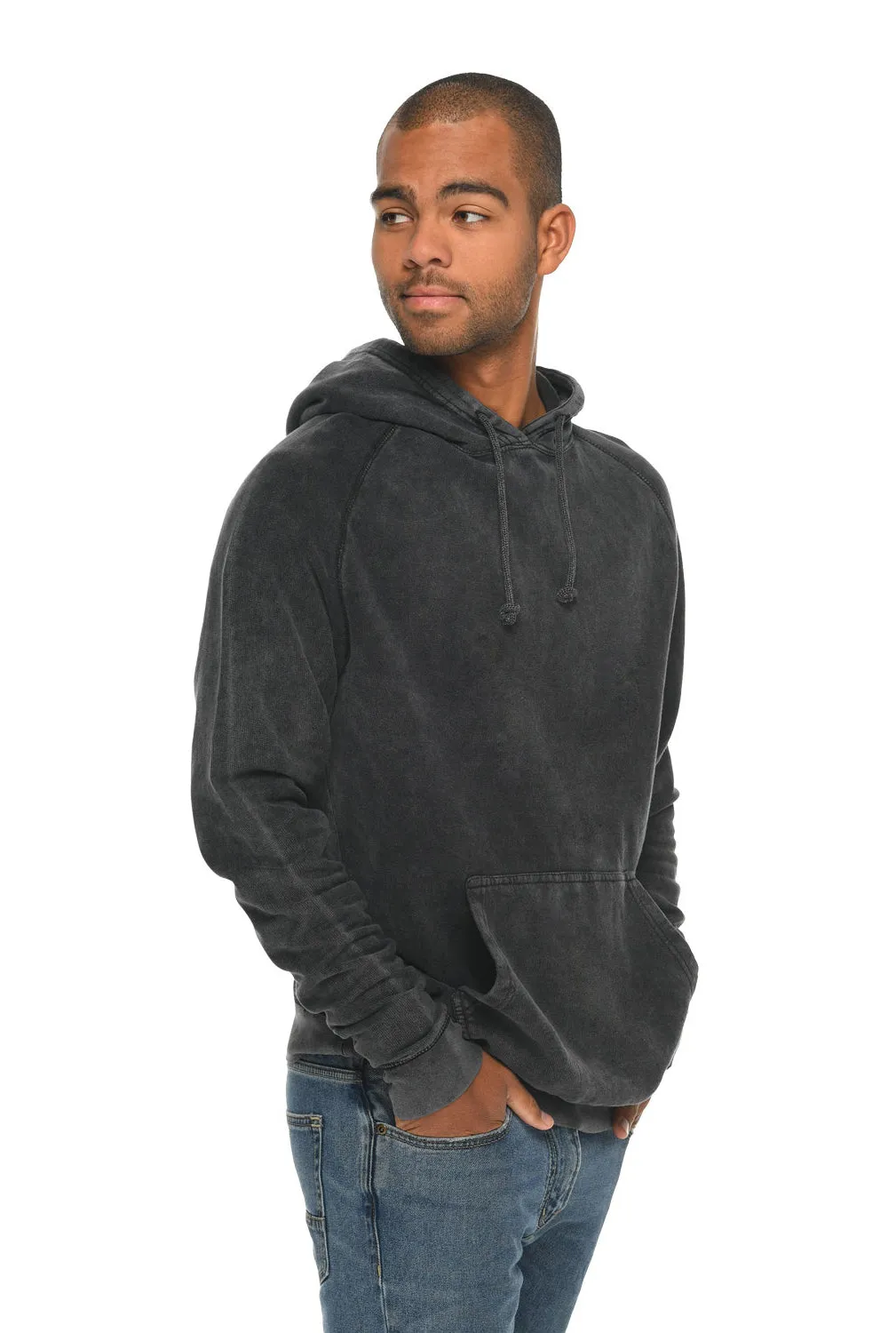 Lane Seven Mens Vintage Raglan Hooded Sweatshirt Hoodie w/ Pouch Pocket - Vintage Black