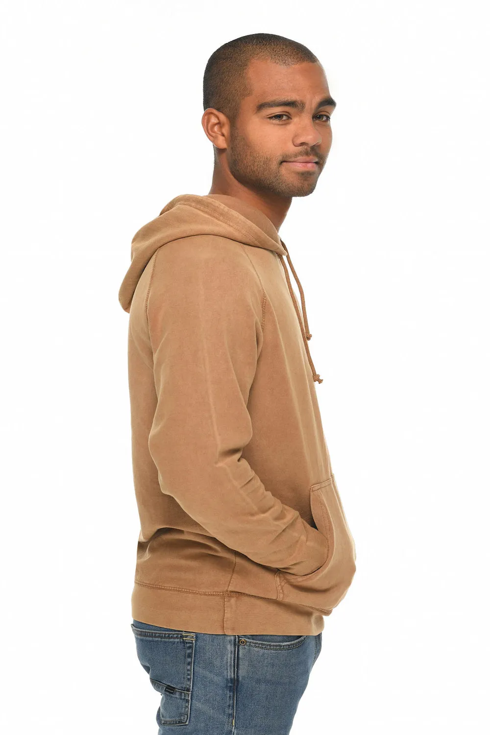 Lane Seven Mens Vintage Raglan Hooded Sweatshirt Hoodie w/ Pouch Pocket - Vintage Camel