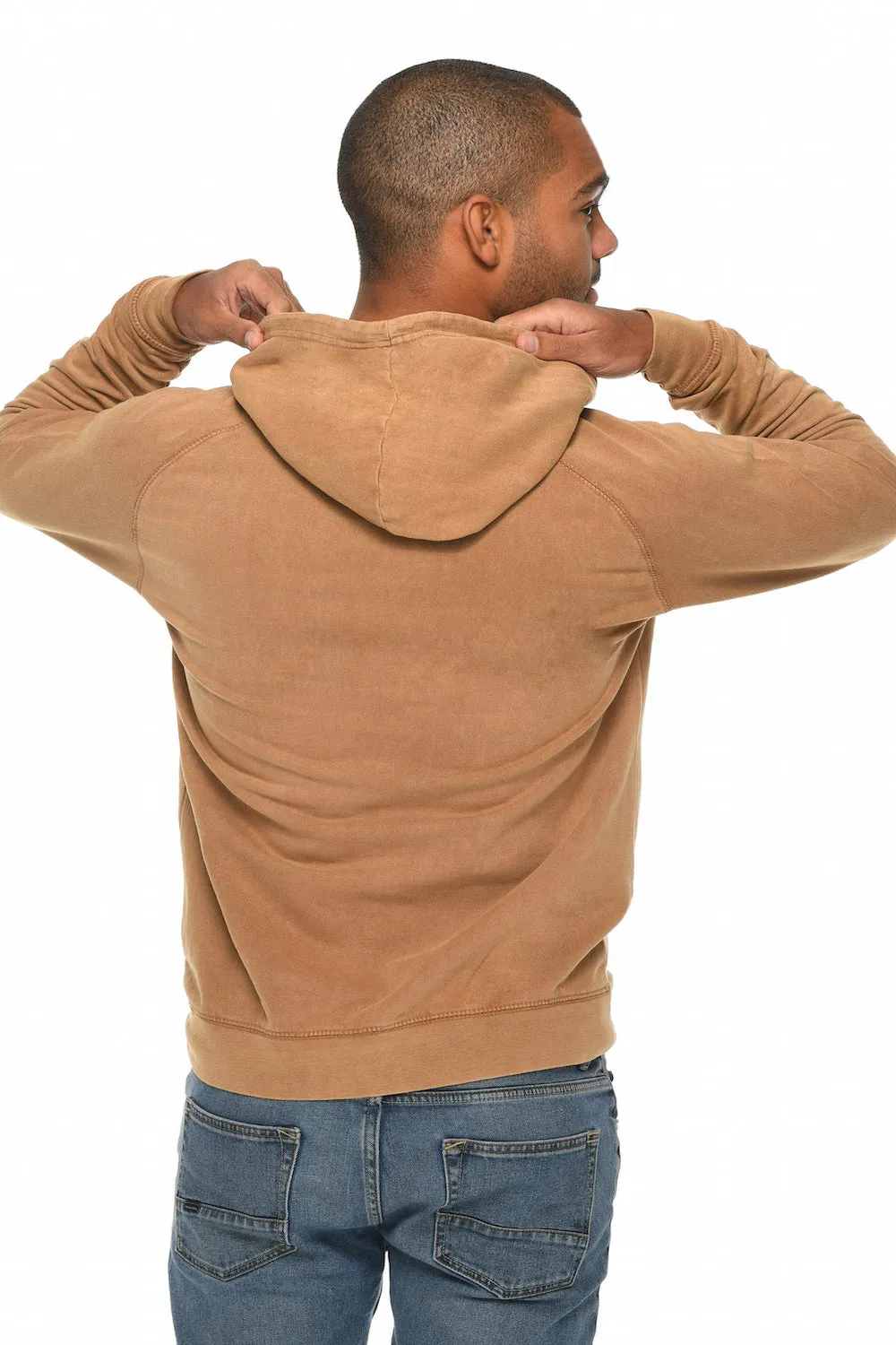 Lane Seven Mens Vintage Raglan Hooded Sweatshirt Hoodie w/ Pouch Pocket - Vintage Camel