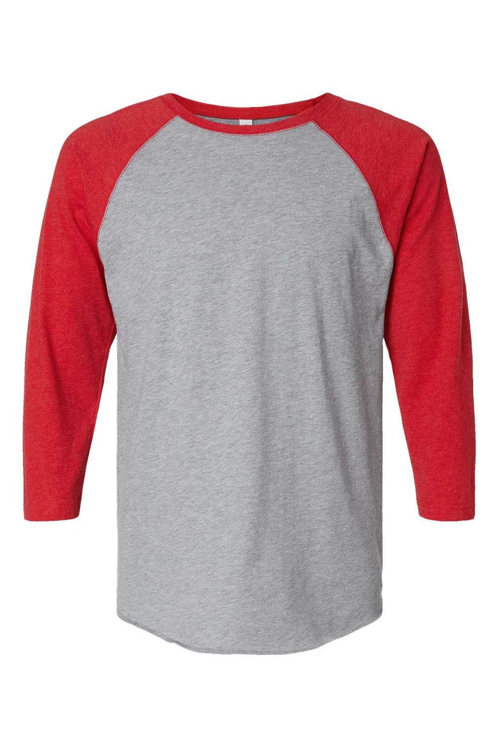 LAT Mens Fine Jersey Baseball 3/4 Sleeve Crewneck T-Shirt - Heather Grey/Vintage Red