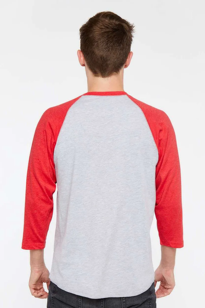 LAT Mens Fine Jersey Baseball 3/4 Sleeve Crewneck T-Shirt - Heather Grey/Vintage Red