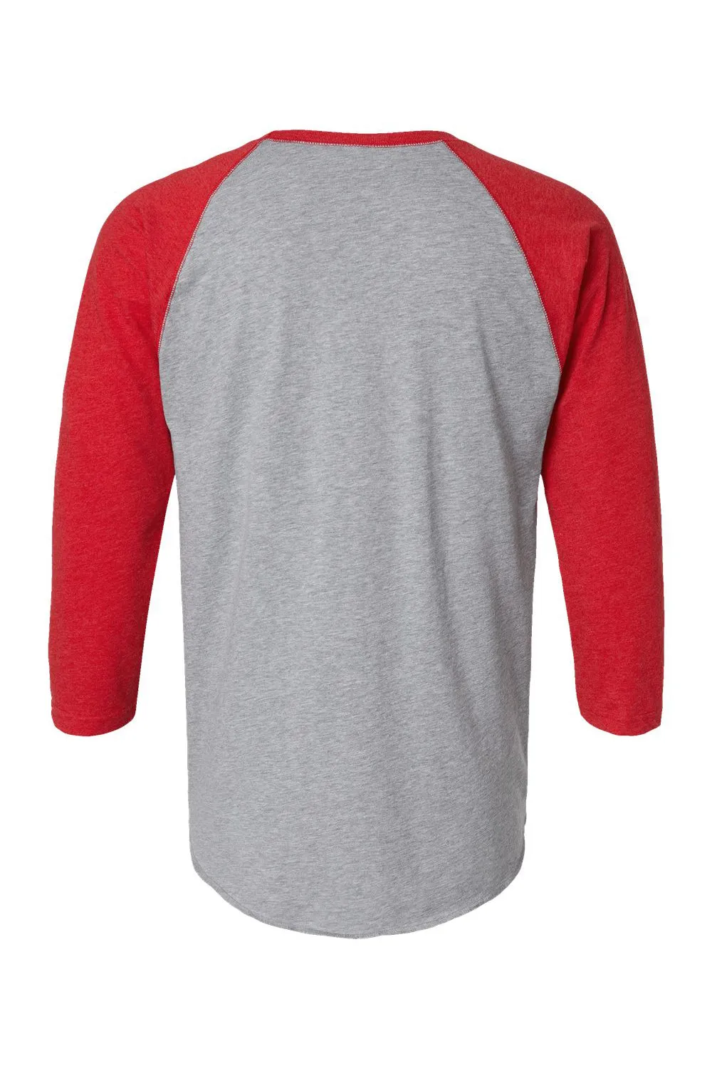 LAT Mens Fine Jersey Baseball 3/4 Sleeve Crewneck T-Shirt - Heather Grey/Vintage Red